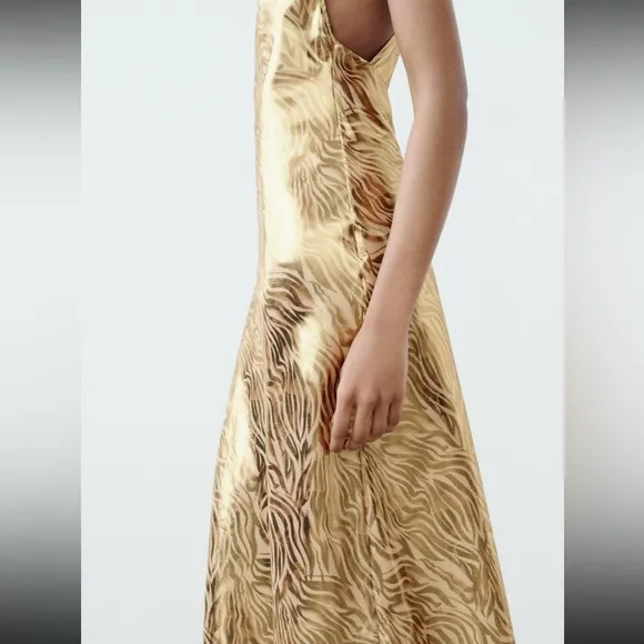 NWT ZARA foil animal print halter neck dress