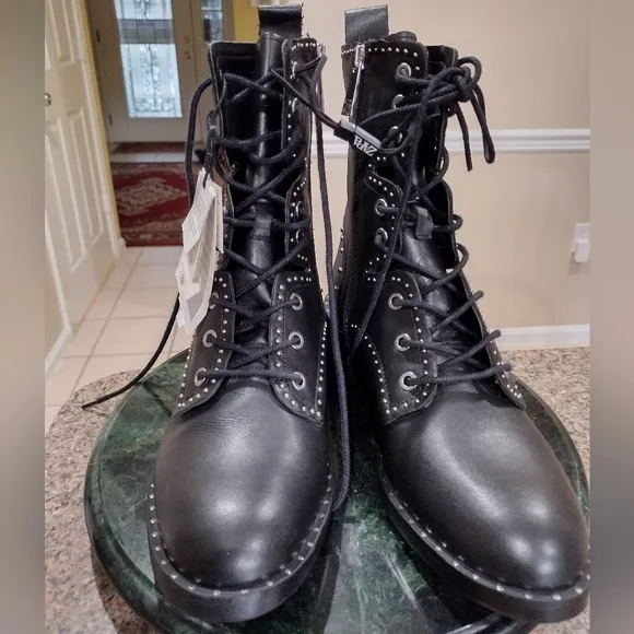 NWT Zara studded leather lace up boots