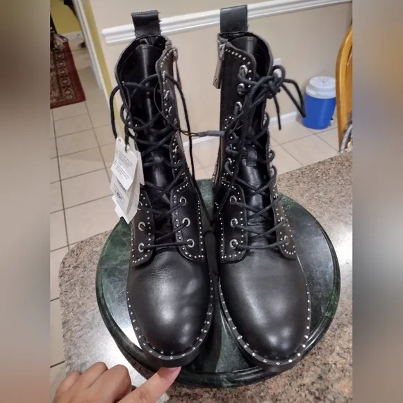 NWT Zara studded leather lace up boots