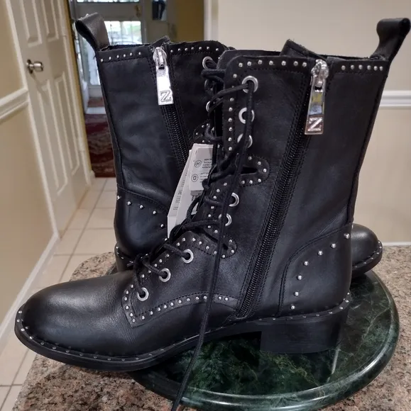 NWT Zara studded leather lace up boots