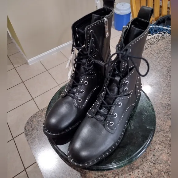 NWT Zara studded leather lace up boots