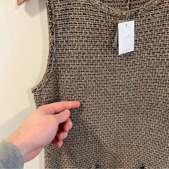 NWT J.Jill Butterscotch Brown Stretch Knit Tweed Sleeveless Dress | Size S