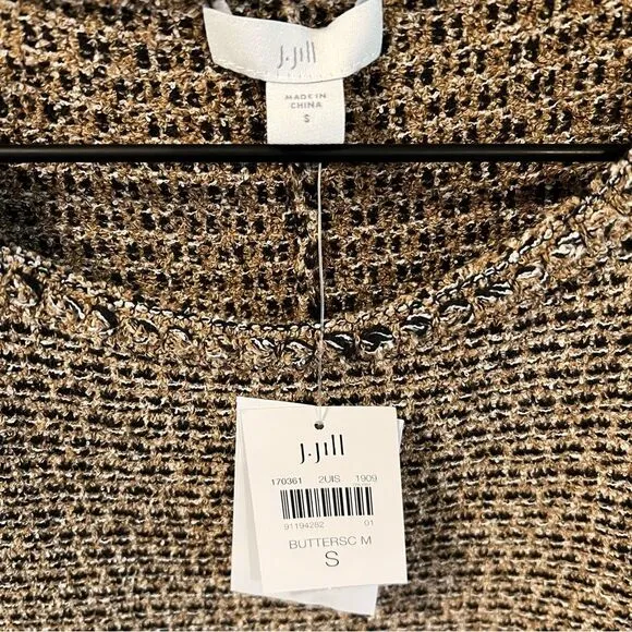 NWT J.Jill Butterscotch Brown Stretch Knit Tweed Sleeveless Dress | Size S