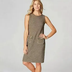 NWT J.Jill Butterscotch Brown Stretch Knit Tweed Sleeveless Dress | Size S