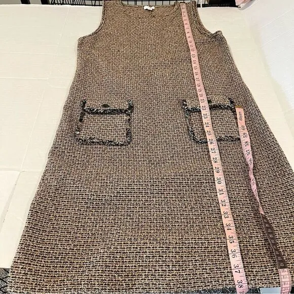NWT J.Jill Butterscotch Brown Stretch Knit Tweed Sleeveless Dress | Size S