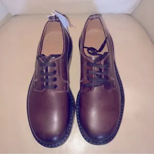 NWT ZARA Unisex Chunky heel brown genuine Leather Loafers M Sz (40) 7 W