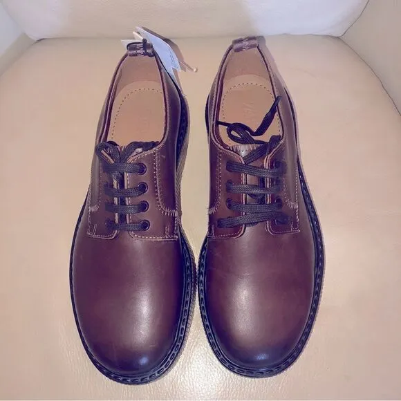 NWT ZARA Unisex Chunky heel brown genuine Leather Loafers M Sz (40) 7 W