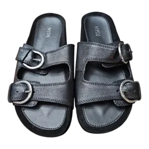 NYDJ Black Buckle Slide Sandals In Distressed Goat Size 6 NIB
