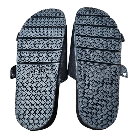 NYDJ Black Buckle Slide Sandals In Distressed Goat Size 6 NIB