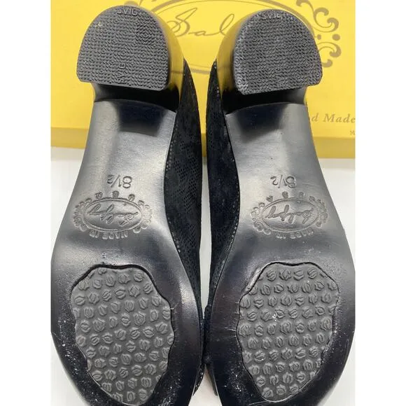 Old Money Salpy Black Lace Leather Handcrafted Womens 8.5 Cottage Slides Mules
