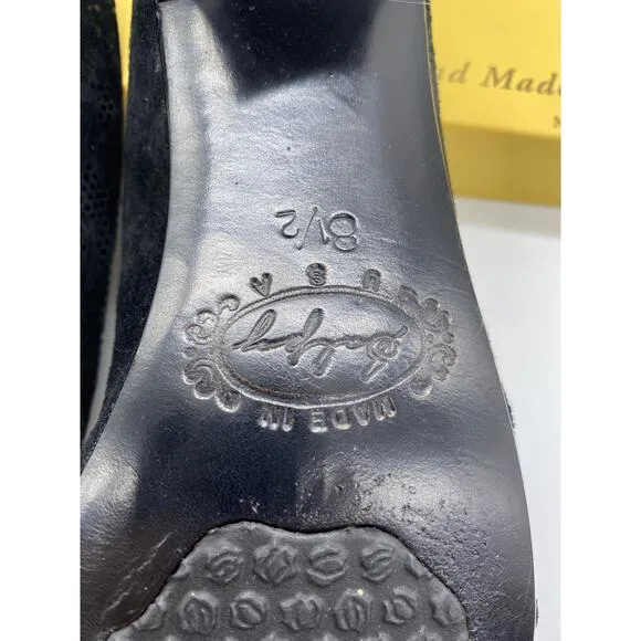 Old Money Salpy Black Lace Leather Handcrafted Womens 8.5 Cottage Slides Mules