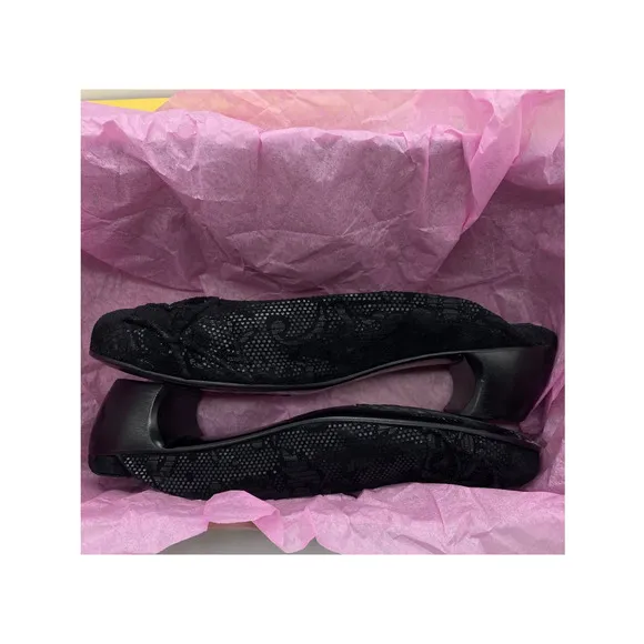 Old Money Salpy Black Lace Leather Handcrafted Womens 8.5 Cottage Slides Mules