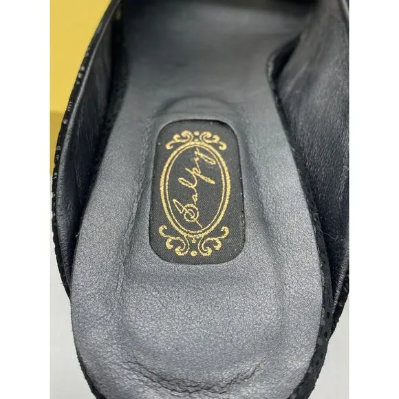 Old Money Salpy Black Lace Leather Handcrafted Womens 8.5 Cottage Slides Mules
