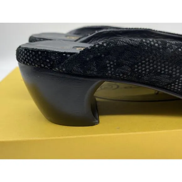 Old Money Salpy Black Lace Leather Handcrafted Womens 8.5 Cottage Slides Mules