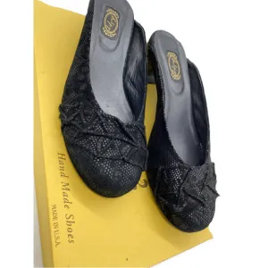 Old Money Salpy Black Lace Leather Handcrafted Womens 8.5 Cottage Slides Mules