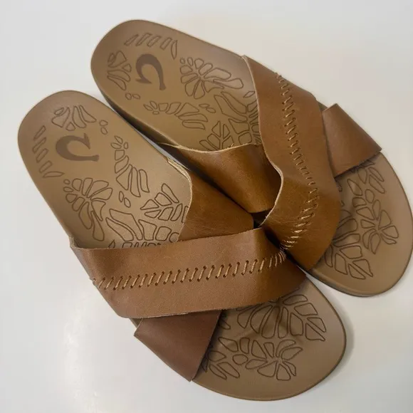 OluKai Kipe’a Olu Brown Slide Sandals