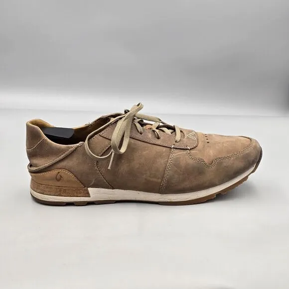 Olukai Men's Size 10 M US VGC Huaka'i li Brown Leather Lace Up Sneakers Shoes