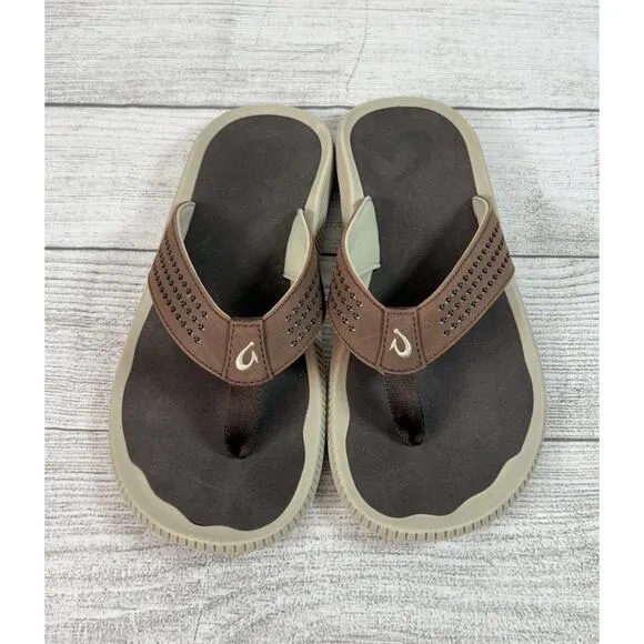 Olukai Men's Ulele Beach Sandals Dark Wood Brown Size US-9/ EU-42