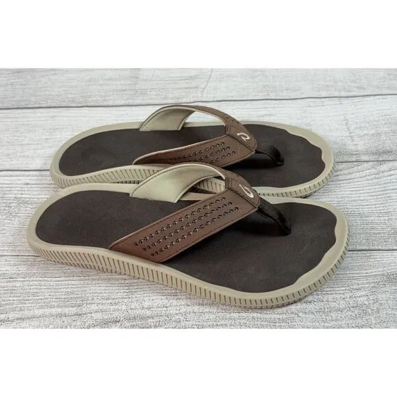 Olukai Men's Ulele Beach Sandals Dark Wood Brown Size US-9/ EU-42