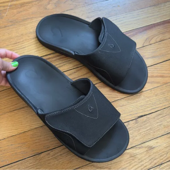 Olukai Nalu Slides Sandals Men's Size 14 Slip On Adjustable black