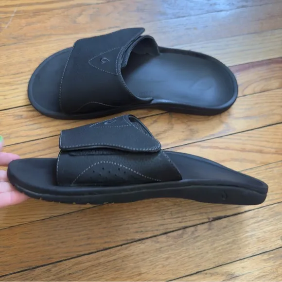 Olukai Nalu Slides Sandals Men's Size 14 Slip On Adjustable black