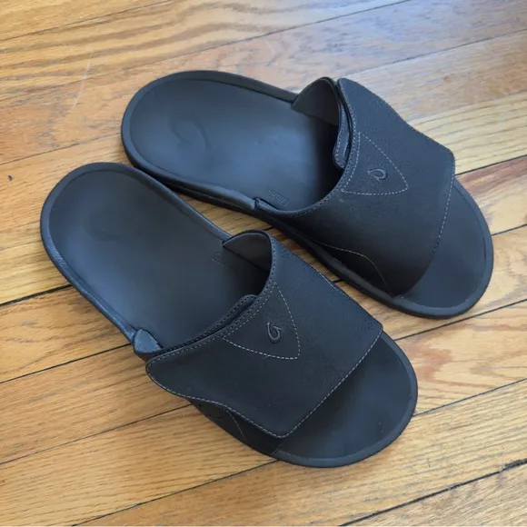 Olukai Nalu Slides Sandals Men's Size 14 Slip On Adjustable black