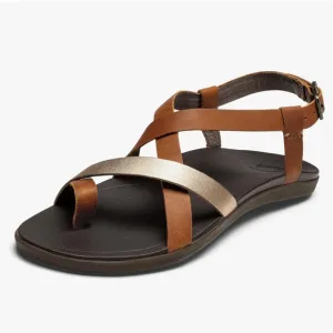 Olukai Upena Brown Beach Sandals Quick-Dry Flip-Flop Slides Leather Size 11