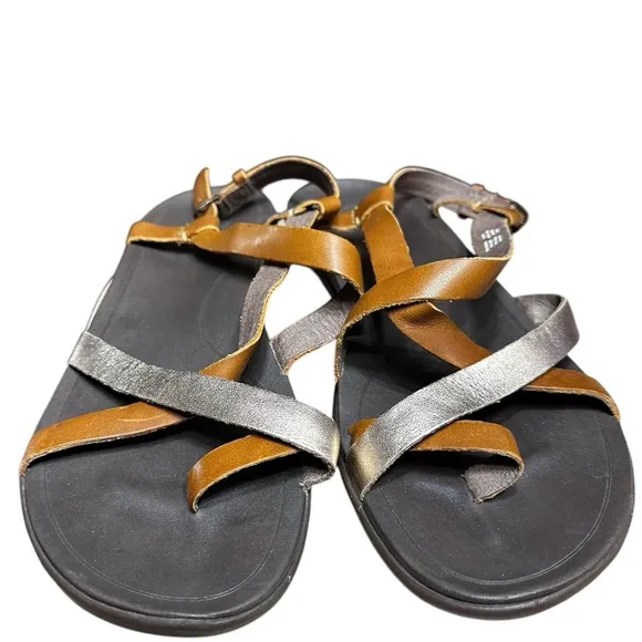 Olukai Upena Brown Beach Sandals Quick-Dry Flip-Flop Slides Leather Size 11