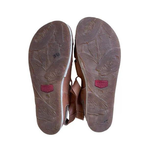On Foot Womans 8.5 The Zen Fish Sandals LEATHER Comfort Shoes Ortho Platform Tan
