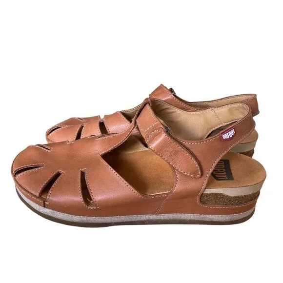 On Foot Womans 8.5 The Zen Fish Sandals LEATHER Comfort Shoes Ortho Platform Tan
