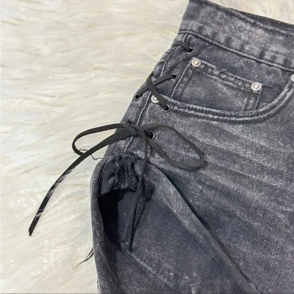 One X One Teaspoon Side Lace Up black Jean Shorts Like NEW Sz 27