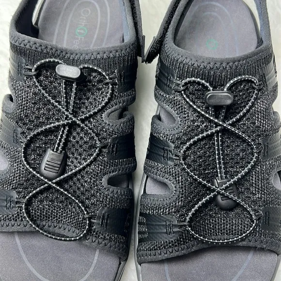 ORTHOFEET Orthopedic Maui 801 Sandal Comfort StretchKnit Adjustable Black 9 Wide