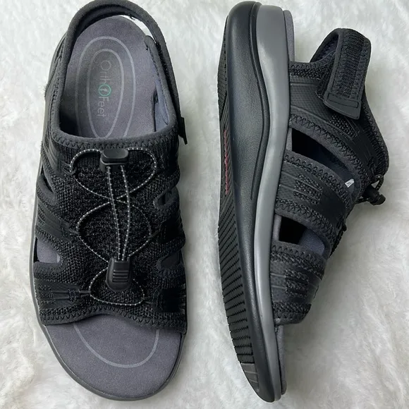 ORTHOFEET Orthopedic Maui 801 Sandal Comfort StretchKnit Adjustable Black 9 Wide