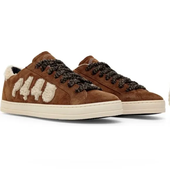 P448 JOHN BROWN NUBUCK SUEDE W/FAUX FLEECE LACE SNEAKERS SIZE 38 NEVER WORN