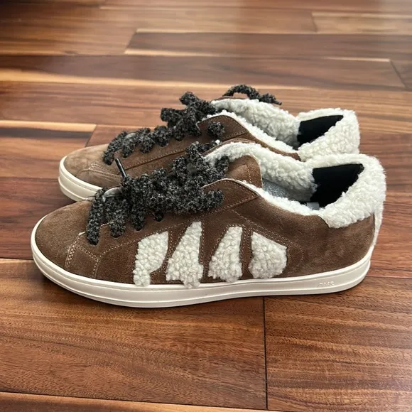 P448 JOHN BROWN NUBUCK SUEDE W/FAUX FLEECE LACE SNEAKERS SIZE 38 NEVER WORN