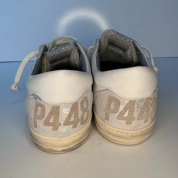 P448 John Sneaker Glitter Fleece Tongue Distressed Sneakers size 38