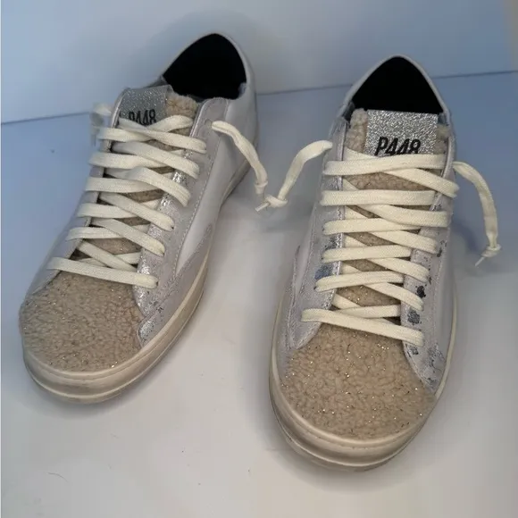 P448 John Sneaker Glitter Fleece Tongue Distressed Sneakers size 38