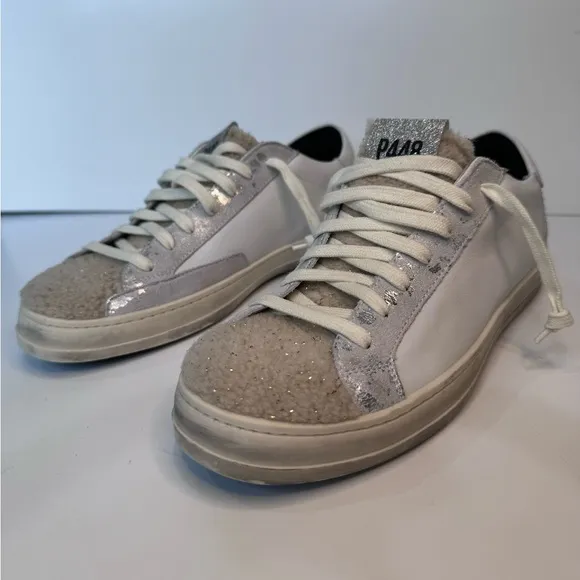 P448 John Sneaker Glitter Fleece Tongue Distressed Sneakers size 38