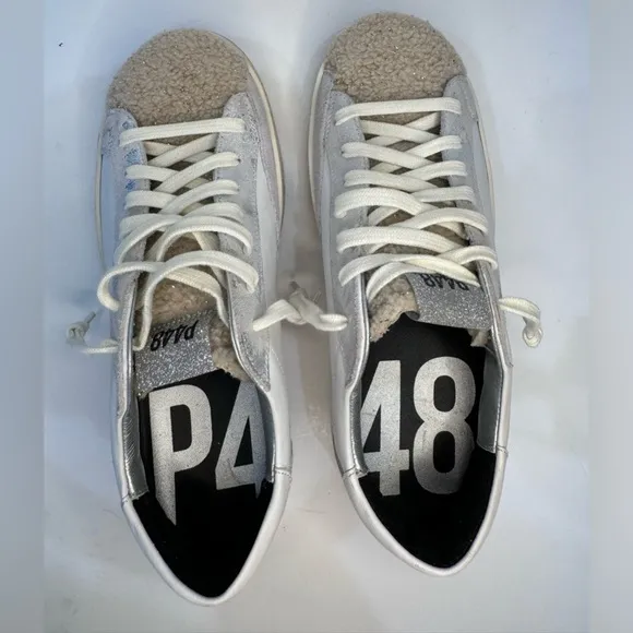 P448 John Sneaker Glitter Fleece Tongue Distressed Sneakers size 38