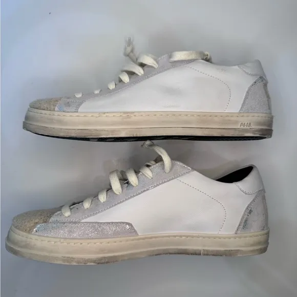 P448 John Sneaker Glitter Fleece Tongue Distressed Sneakers size 38