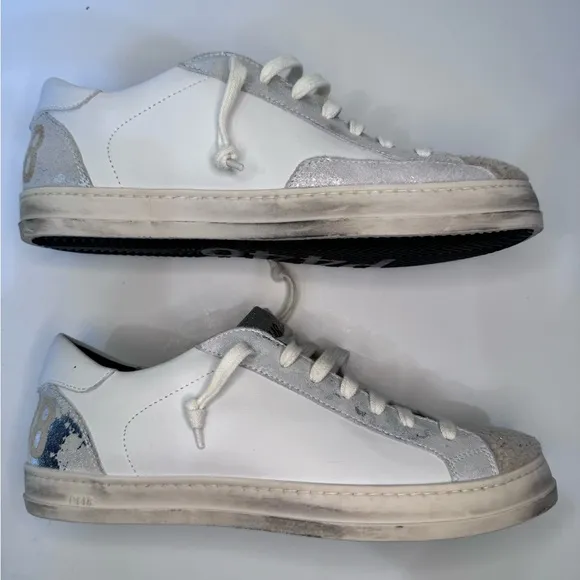 P448 John Sneaker Glitter Fleece Tongue Distressed Sneakers size 38
