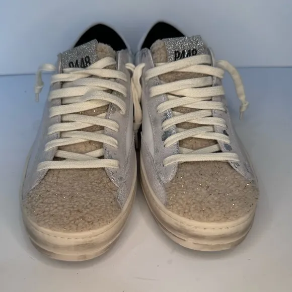 P448 John Sneaker Glitter Fleece Tongue Distressed Sneakers size 38