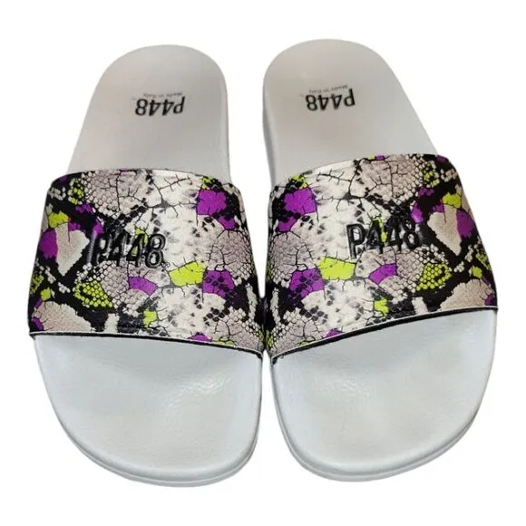 P448 Super Water Resistant Slide Sandals white/Purple Made in Italy Size 38