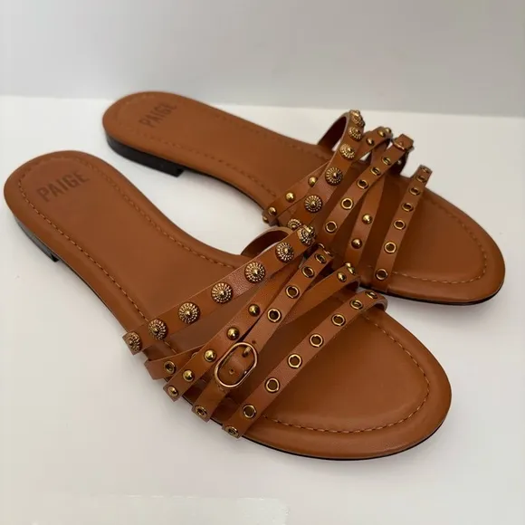 PAIGE Sandals Dylan Flats Slide Sandal Whiskey Brown NWOB