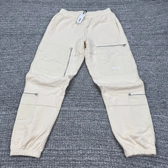 Palace Skateboards London Flight Pocket Joggers Men Large Cream Zip Athletic NWT