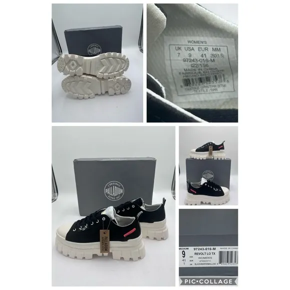 Palladium Women's Revolt LO TX Black  Size US 9M Platform Shoe 97243- 016-M  NIB
