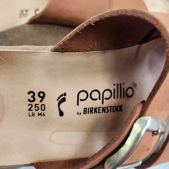 Papillio by Birkenstock Almina Nubuck Buckle Leather Sandal Pecan 8-8.5 Narrow