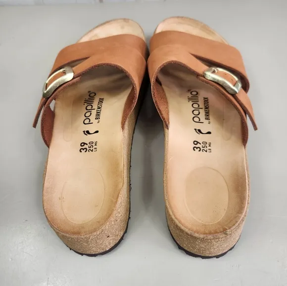 Papillio by Birkenstock Almina Nubuck Buckle Leather Sandal Pecan 8-8.5 Narrow