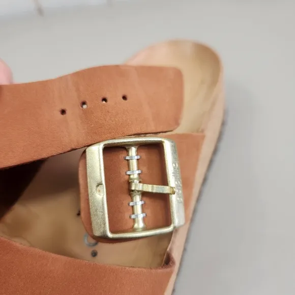 Papillio by Birkenstock Almina Nubuck Buckle Leather Sandal Pecan 8-8.5 Narrow