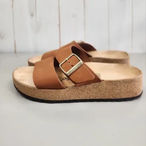 Papillio by Birkenstock Almina Nubuck Buckle Leather Sandal Pecan 8-8.5 Narrow